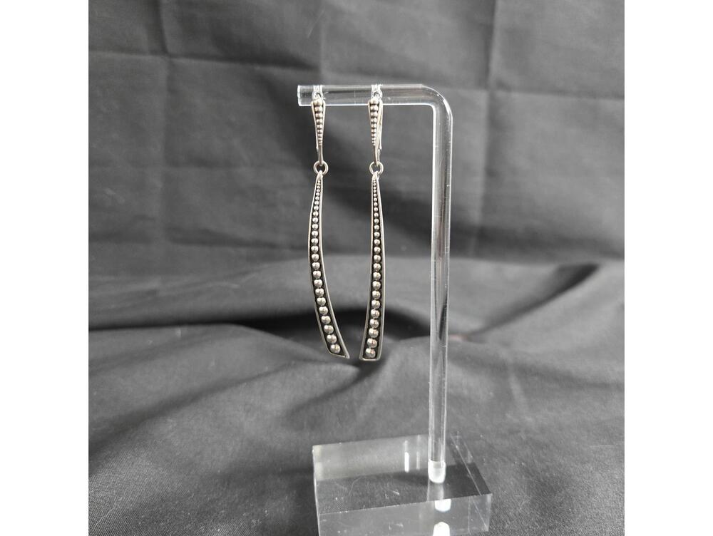 Lagos Caviar Sterling Silver Curve Dangle Drop Raised Dots Earrings Statement
